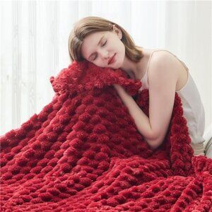 Super Soft Throw Blanket Red Premium Silky Flannel Fleece 3D Clouds 50"x60"